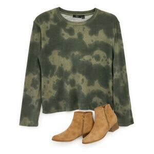 RDI Camo Pullover Top Green Thermal Tie Dye Long Sleeves JRS Large